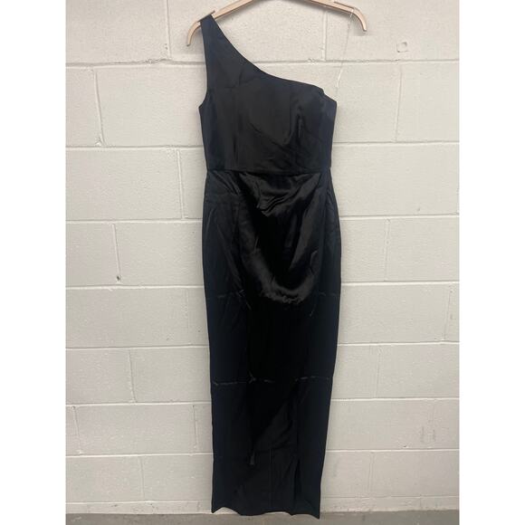 NWT Nookie Sz L Virtue Black One Shoulder Thigh High Slit Evening Cocktail Gown - Picture 3 of 6